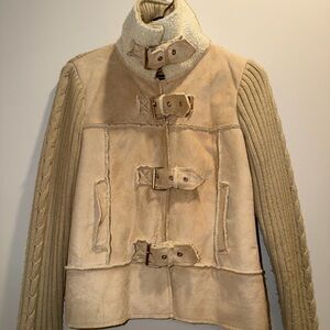 Cream Teddy Jacket with Knit Sleeves